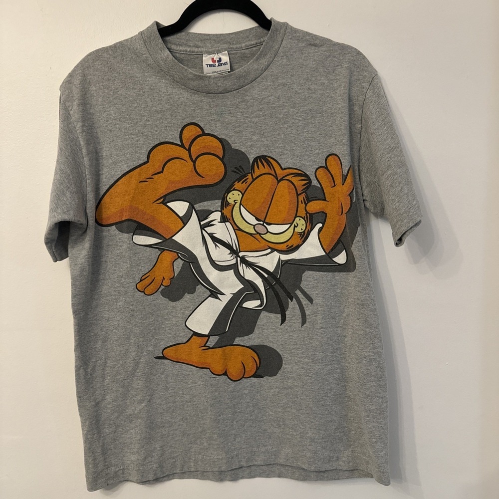 vtg 90s GARFIELD KARATE CARTOON T-Shirt M cat martial arts mma single stitch